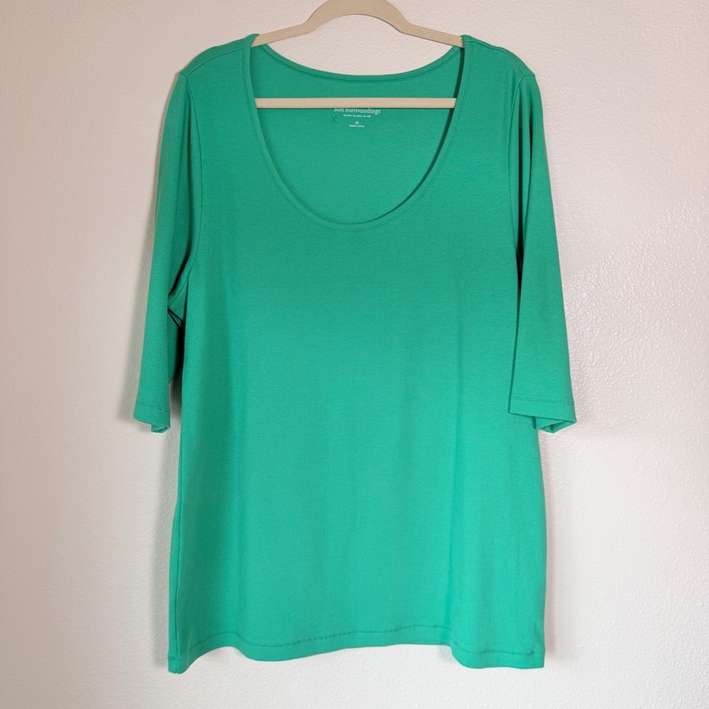 Soft Surroundings Scoop Neck Short Sleeve Ribbed Tee, Size 3X